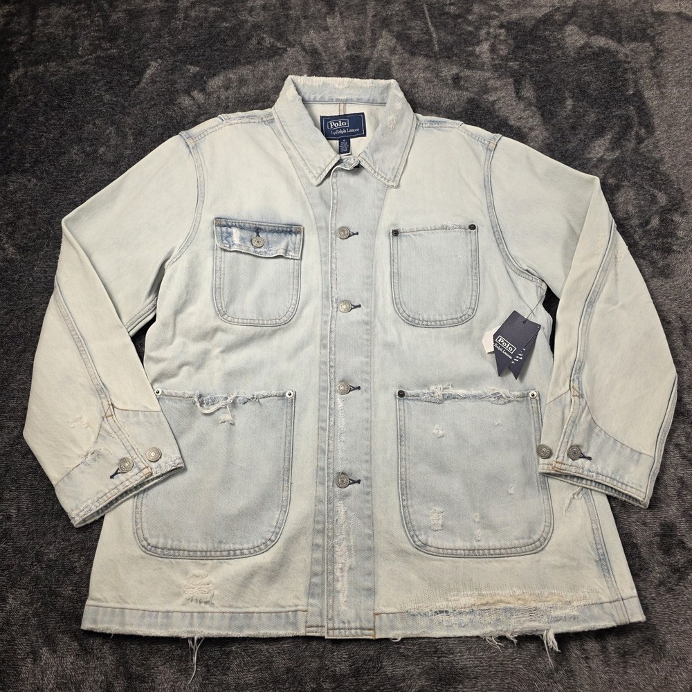 Polo Ralph Lauren Distressed Denim Utility Jacket Chore Barn Size Medium Unisex